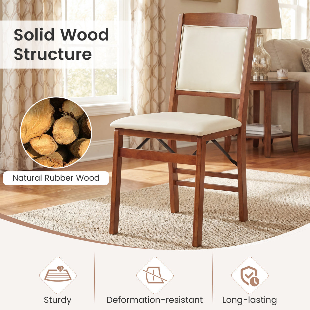 Set of 4 Folding Dining Chairs with Padded Seat and High Backrest-Walnut-Dining Chairs-DECOROLALA