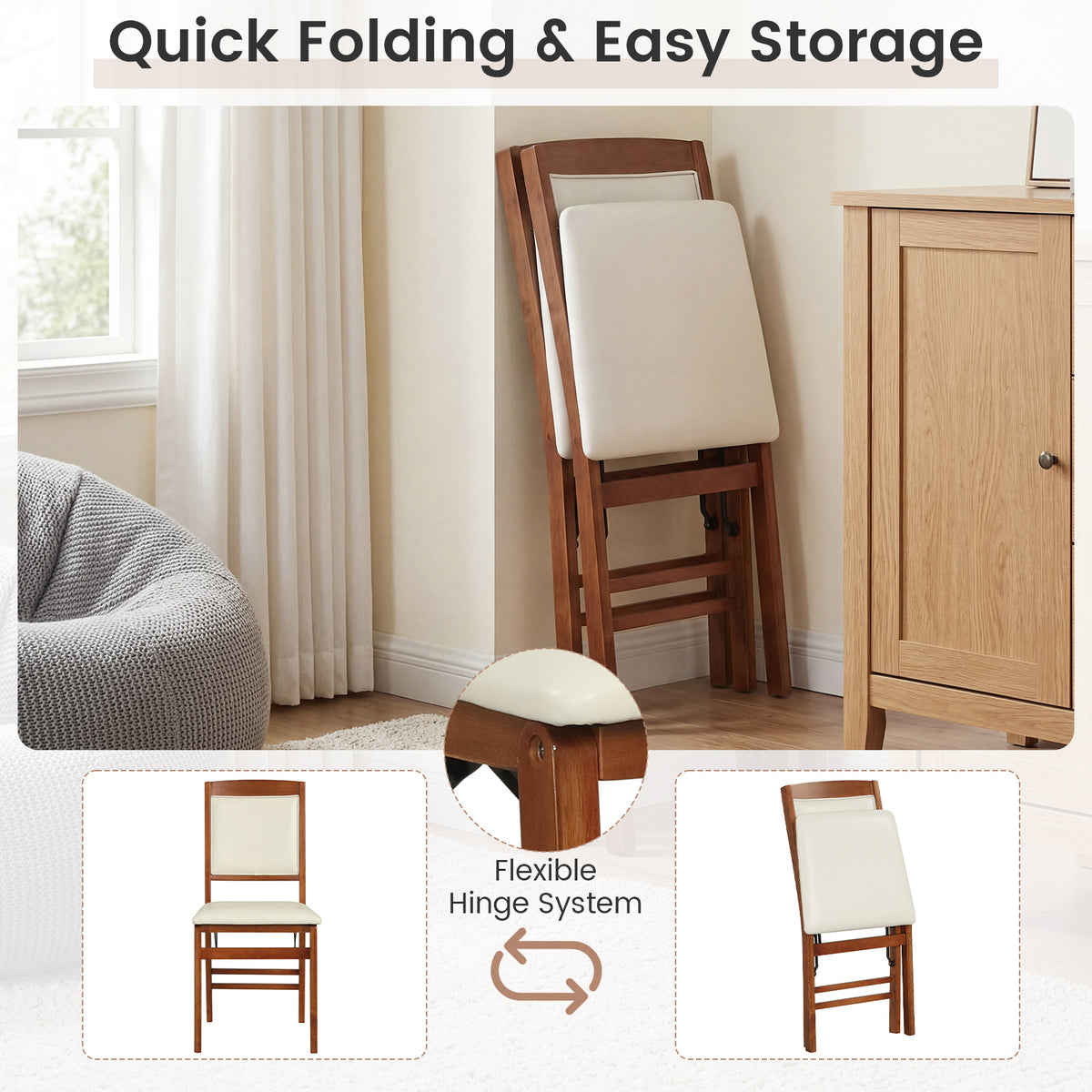Set of 4 Folding Dining Chairs with Padded Seat and High Backrest-Walnut-Dining Chairs-DECOROLALA