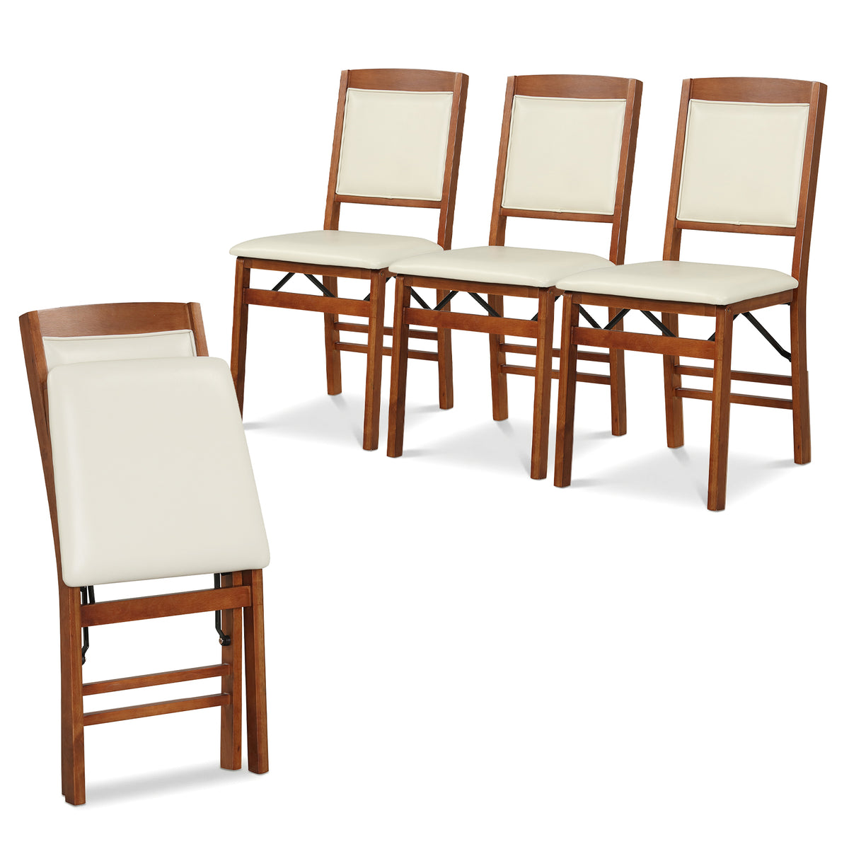 Set of 4 Folding Dining Chairs with Padded Seat and High Backrest-Walnut-Dining Chairs-DECOROLALA