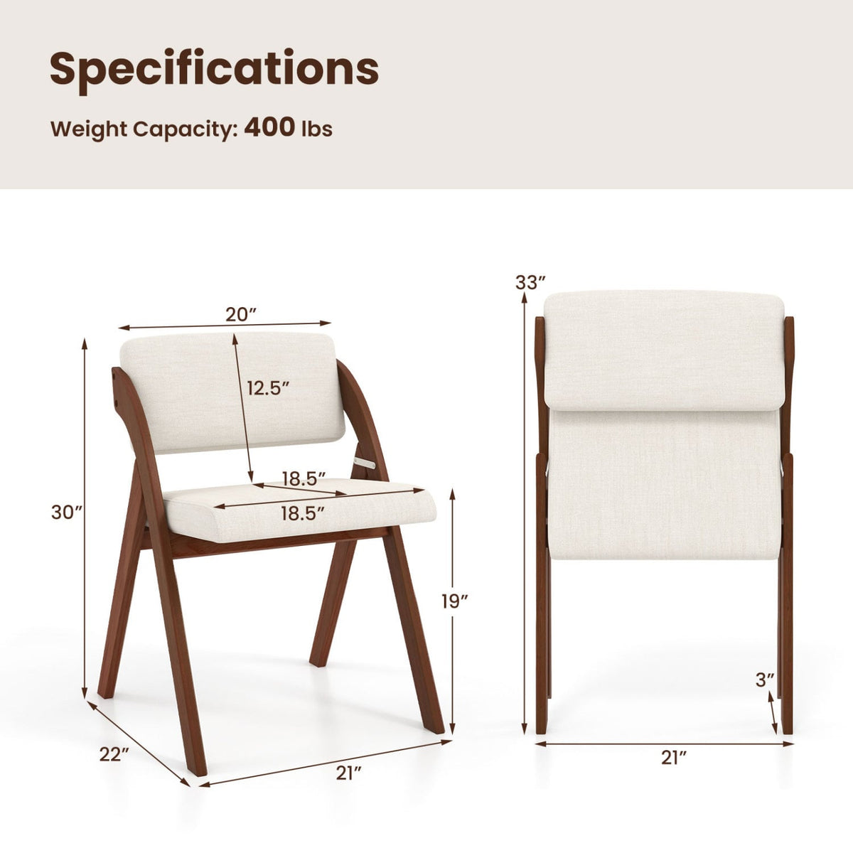 Set of 4 Folding Kitchen Dining Chairs with Rubber Wood Legs-Walnut-Dining Chairs-DECOROLALA