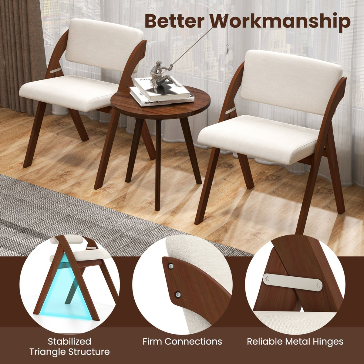 Set of 4 Folding Kitchen Dining Chairs with Rubber Wood Legs-Walnut-Dining Chairs-DECOROLALA