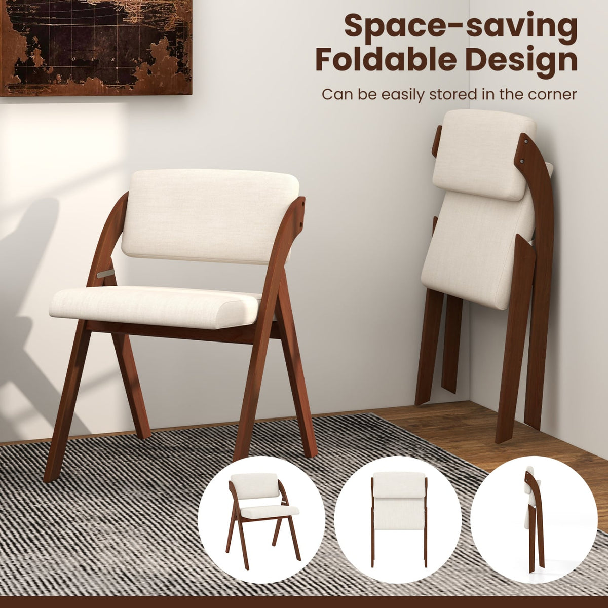 Set of 4 Folding Kitchen Dining Chairs with Rubber Wood Legs-Walnut-Dining Chairs-DECOROLALA