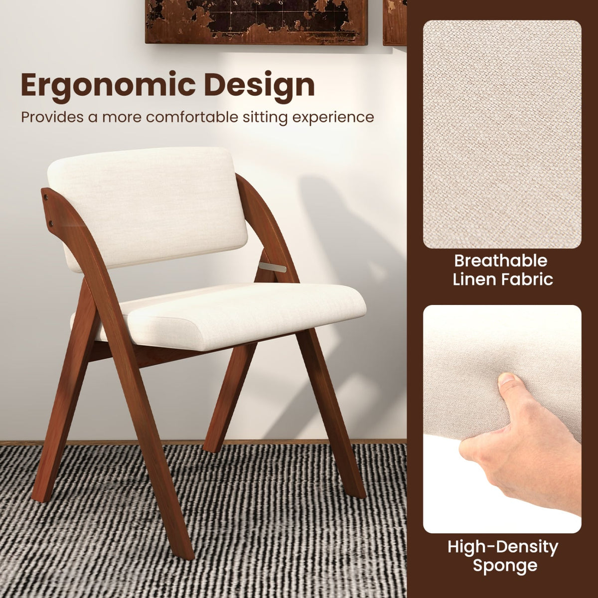 Set of 4 Folding Kitchen Dining Chairs with Rubber Wood Legs-Walnut-Dining Chairs-DECOROLALA