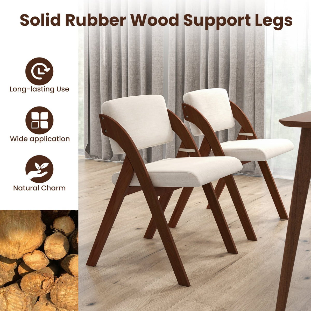 Set of 4 Folding Kitchen Dining Chairs with Rubber Wood Legs-Walnut-Dining Chairs-DECOROLALA