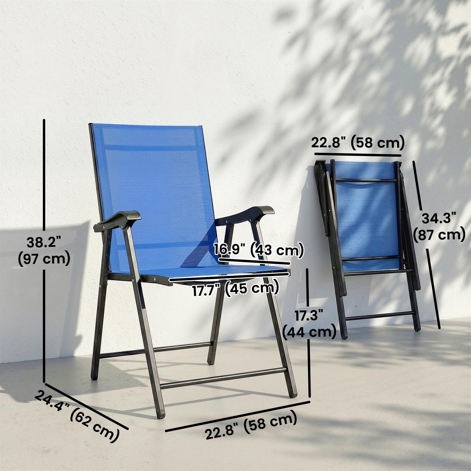 Set of 4 Folding Patio Chairs - High Back Blue Mesh-DECOROLALA
