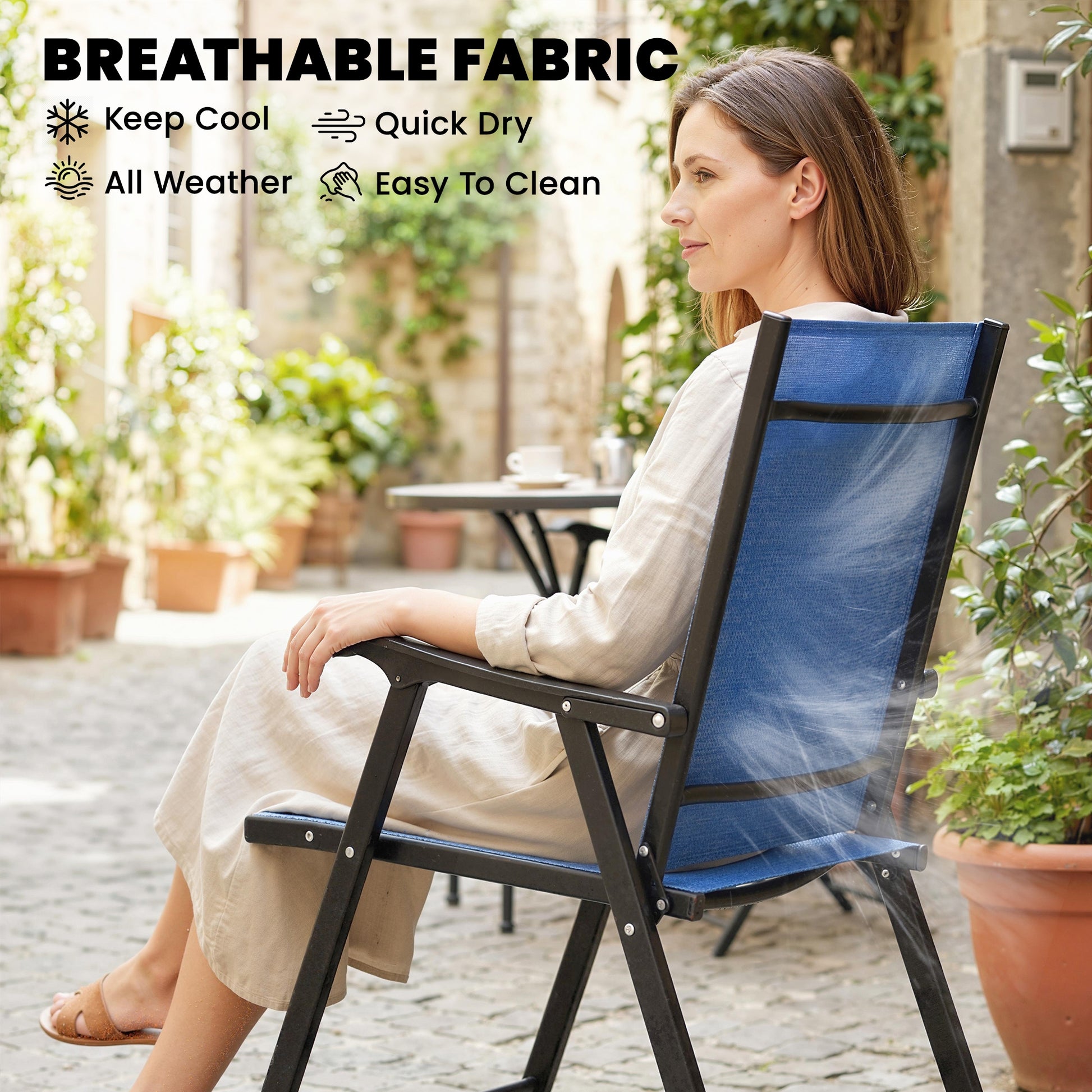 Set of 4 Folding Patio Chairs - High Back Blue Mesh-DECOROLALA