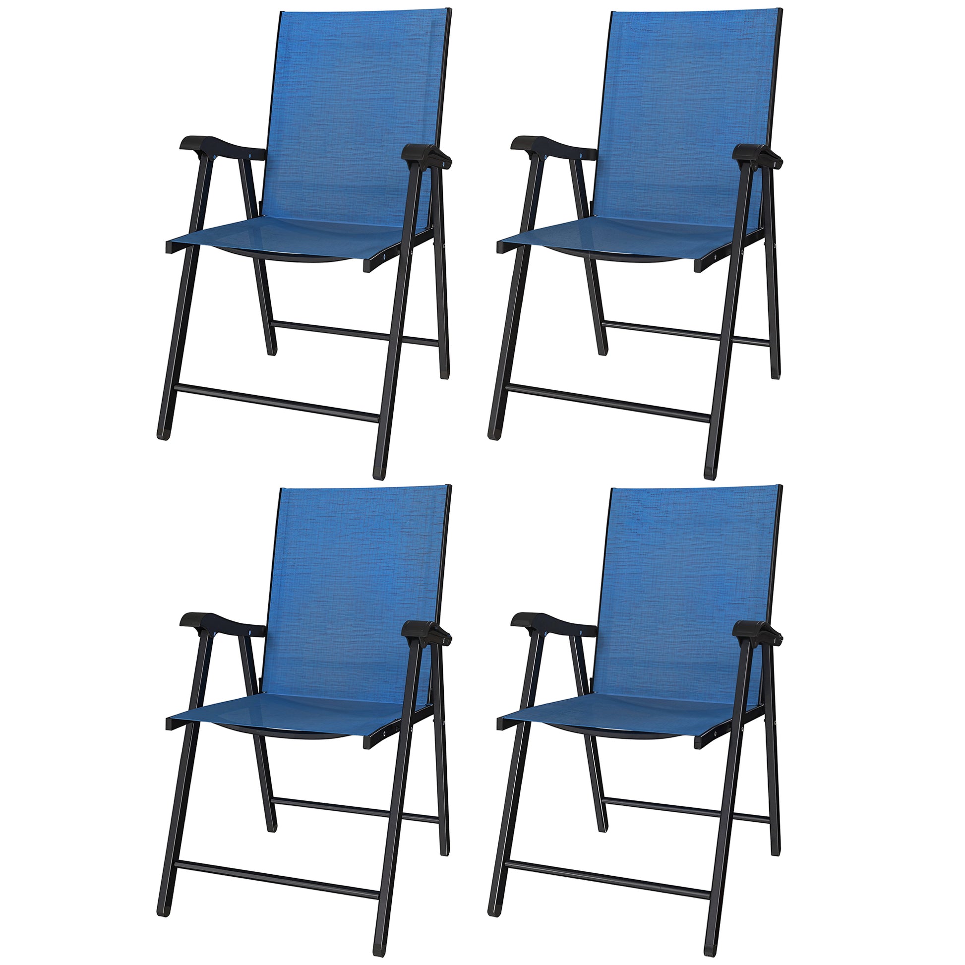 Set of 4 Folding Patio Chairs - High Back Blue Mesh-DECOROLALA
