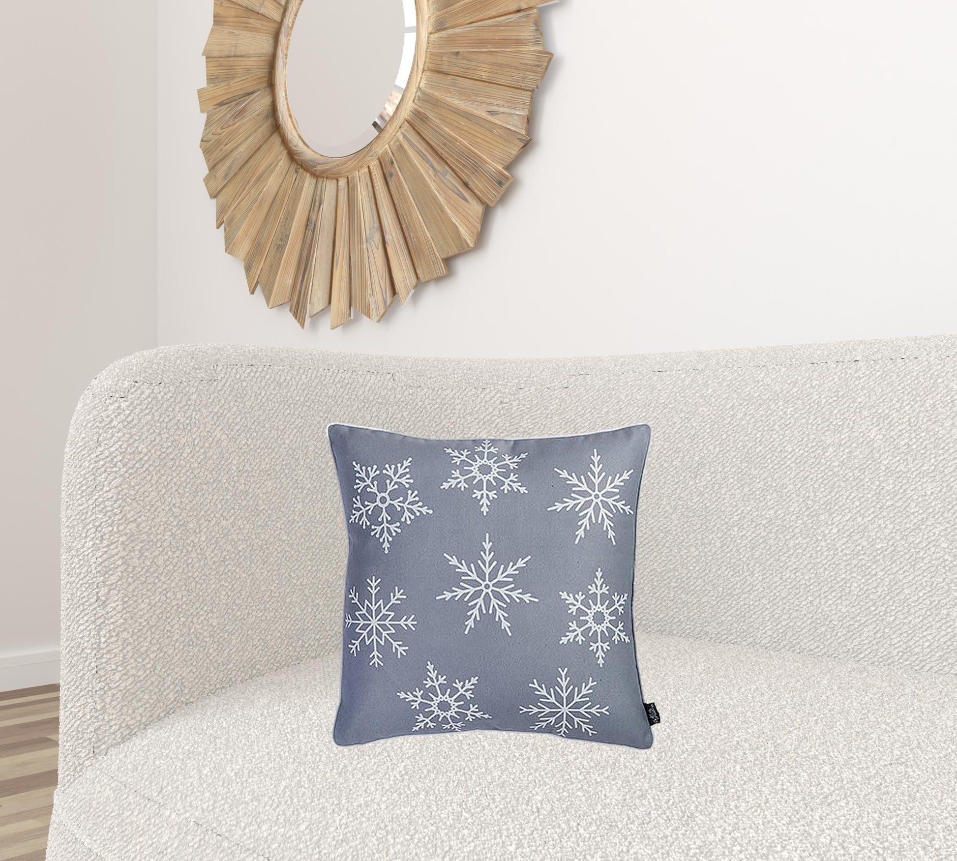 Set of 4 Gray and White Snowflakes Throw Pillows-Accent Throw Pillows-DECOROLALA