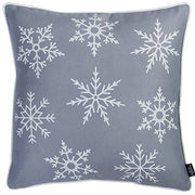Set of 4 Gray and White Snowflakes Throw Pillows-Accent Throw Pillows-DECOROLALA