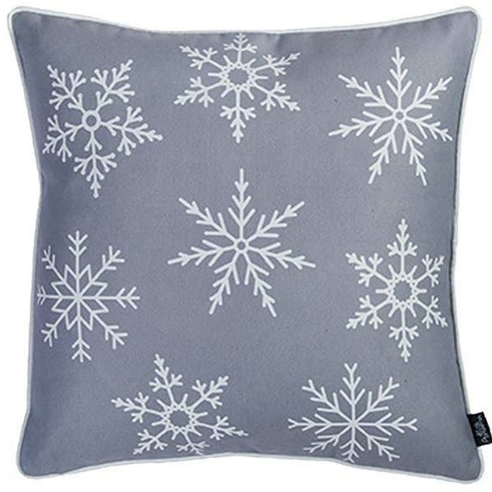Set of 4 Gray and White Snowflakes Throw Pillows-Accent Throw Pillows-DECOROLALA