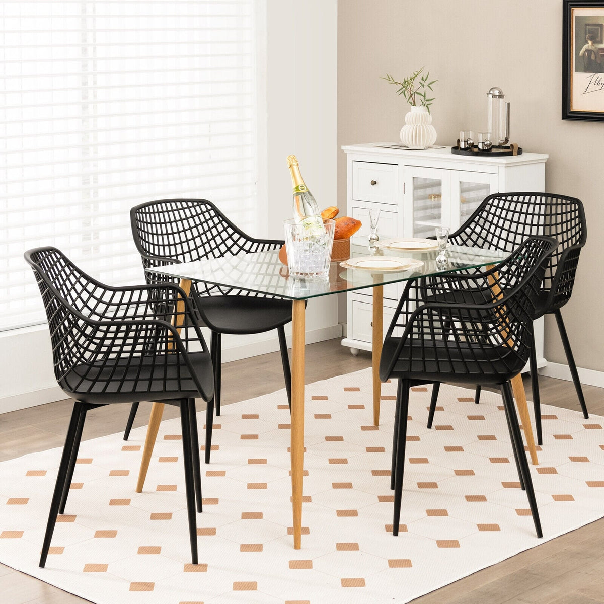 Set of 4 Heavy Duty Modern Dining Chair with Airy Hollow Backrest-Black-Dining Chairs-DECOROLALA