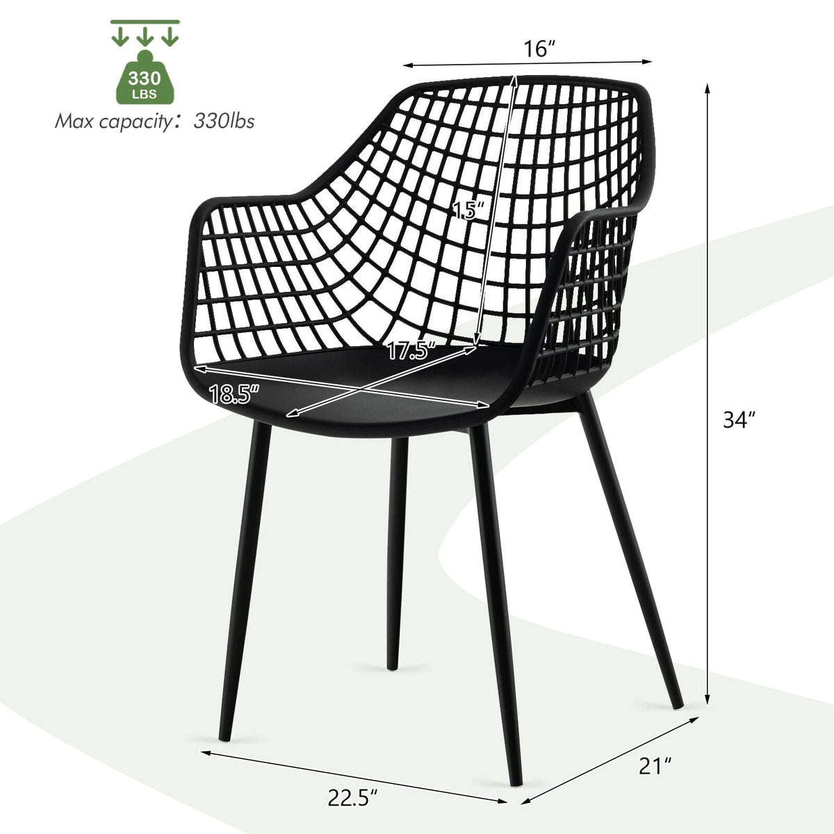 Set of 4 Heavy Duty Modern Dining Chair with Airy Hollow Backrest-Black-Dining Chairs-DECOROLALA