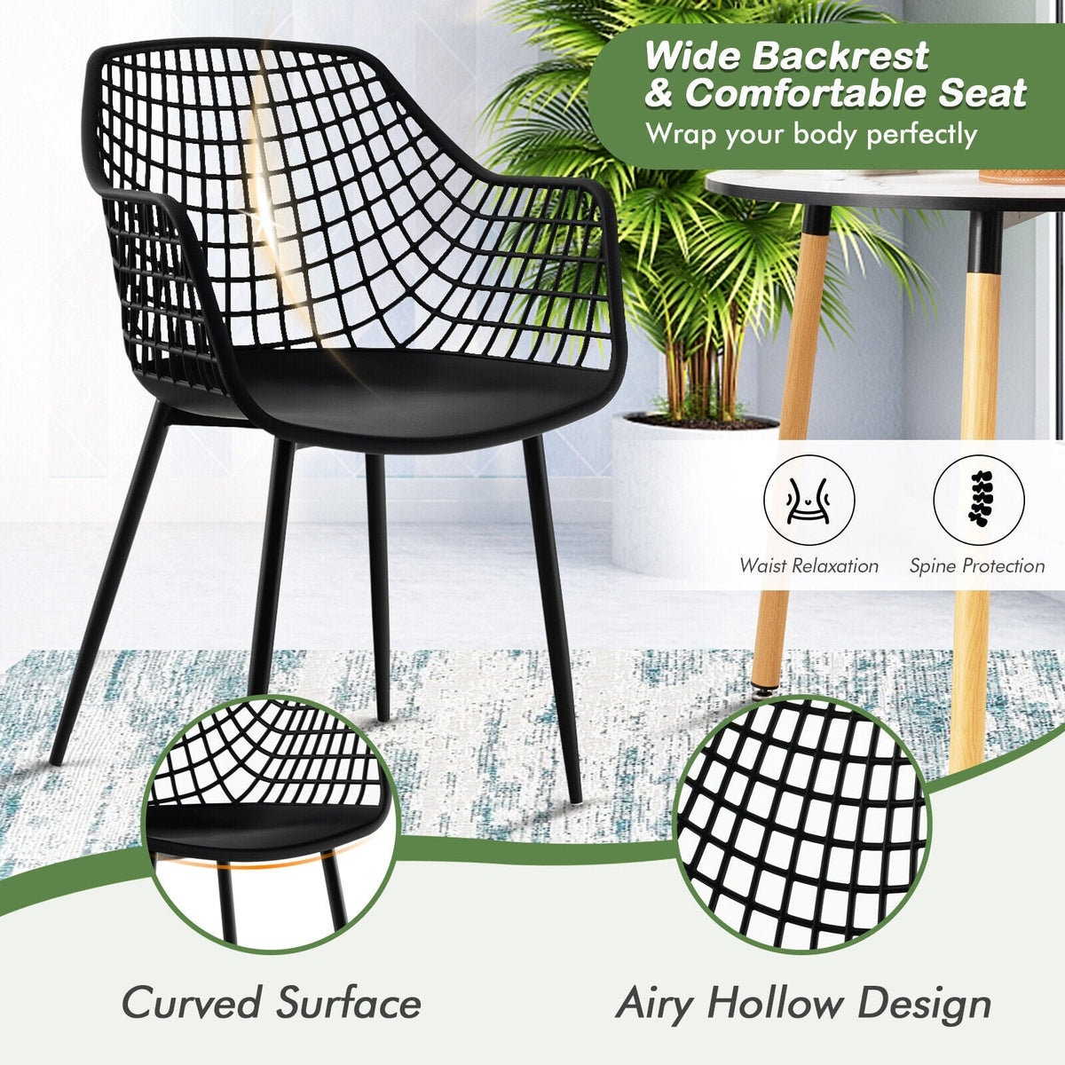 Set of 4 Heavy Duty Modern Dining Chair with Airy Hollow Backrest-Black-Dining Chairs-DECOROLALA