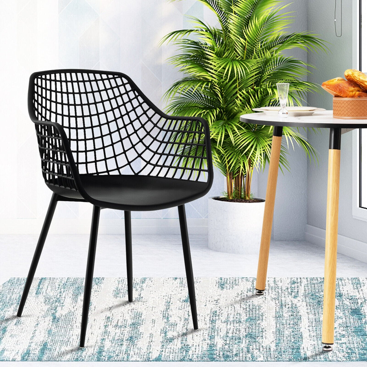 Set of 4 Heavy Duty Modern Dining Chair with Airy Hollow Backrest-Black-Dining Chairs-DECOROLALA