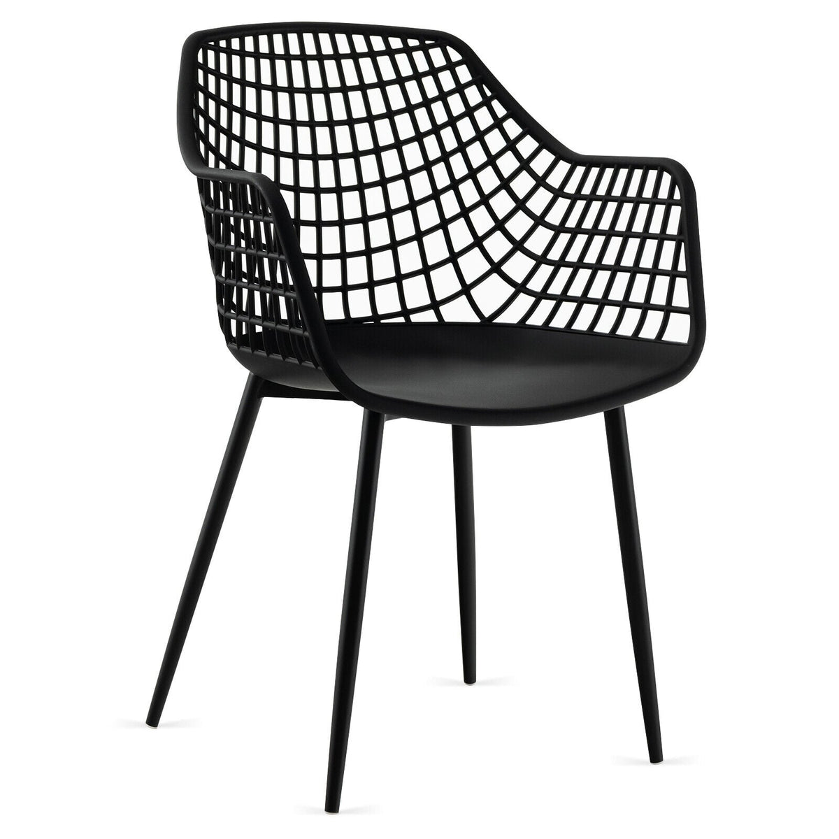 Set of 4 Heavy Duty Modern Dining Chair with Airy Hollow Backrest-Black-Dining Chairs-DECOROLALA
