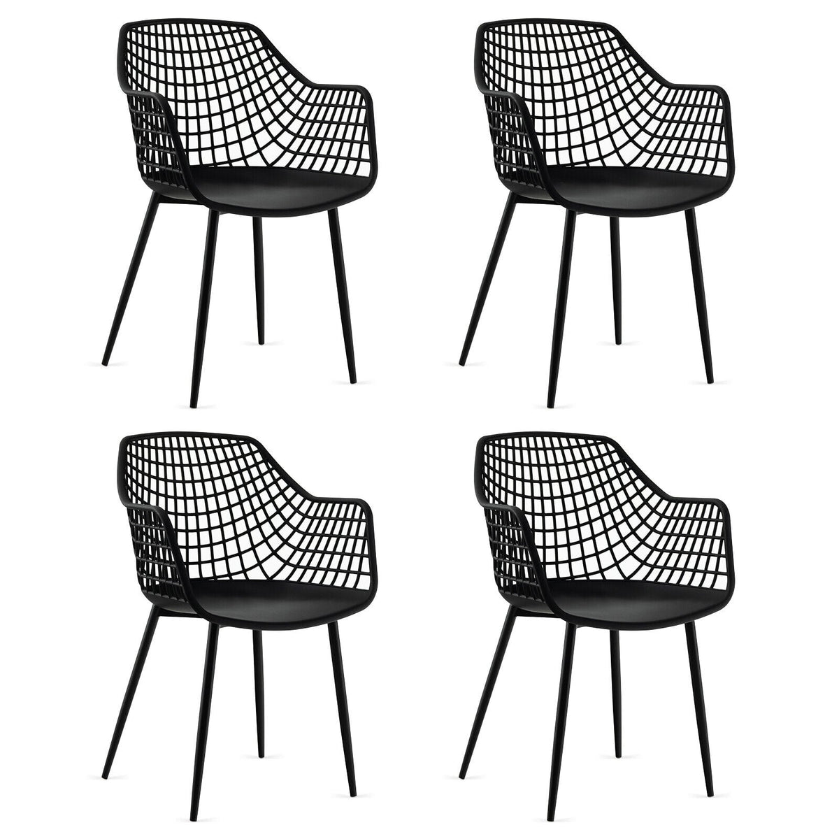 Set of 4 Heavy Duty Modern Dining Chair with Airy Hollow Backrest-Black-Dining Chairs-DECOROLALA