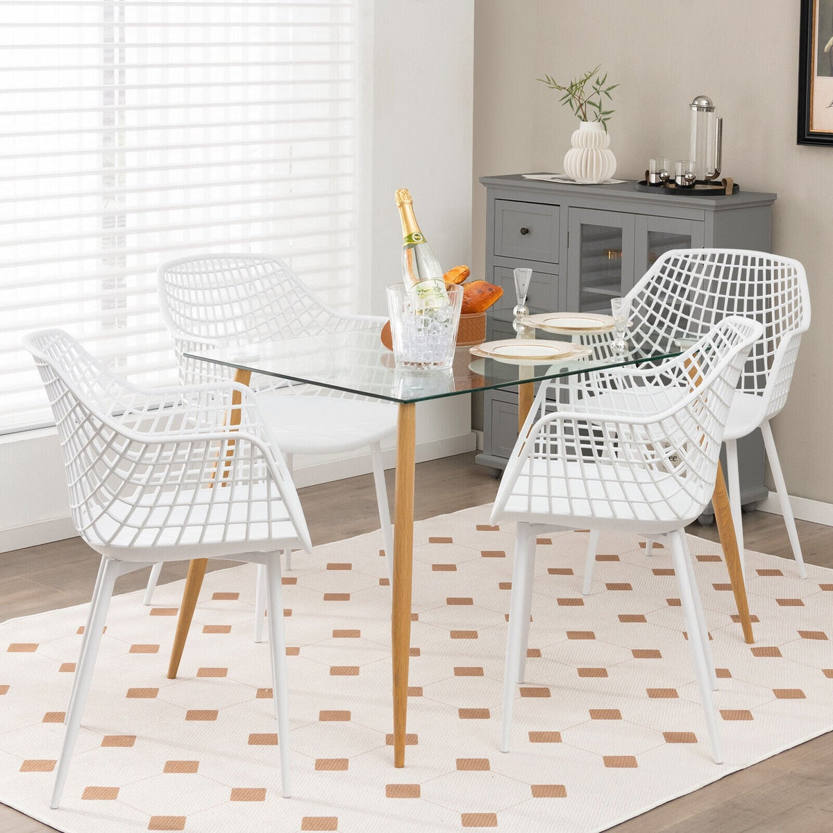 Set of 4 Heavy Duty Modern Dining Chair with Airy Hollow Backrest-White-Dining Chairs-DECOROLALA