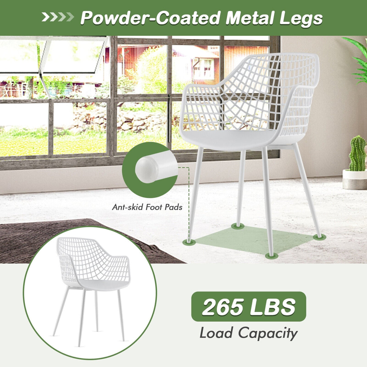 Set of 4 Heavy Duty Modern Dining Chair with Airy Hollow Backrest-White-Dining Chairs-DECOROLALA