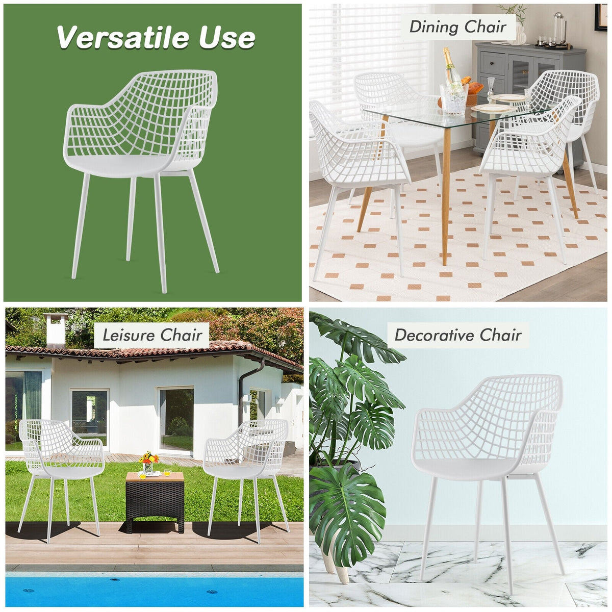 Set of 4 Heavy Duty Modern Dining Chair with Airy Hollow Backrest-White-Dining Chairs-DECOROLALA