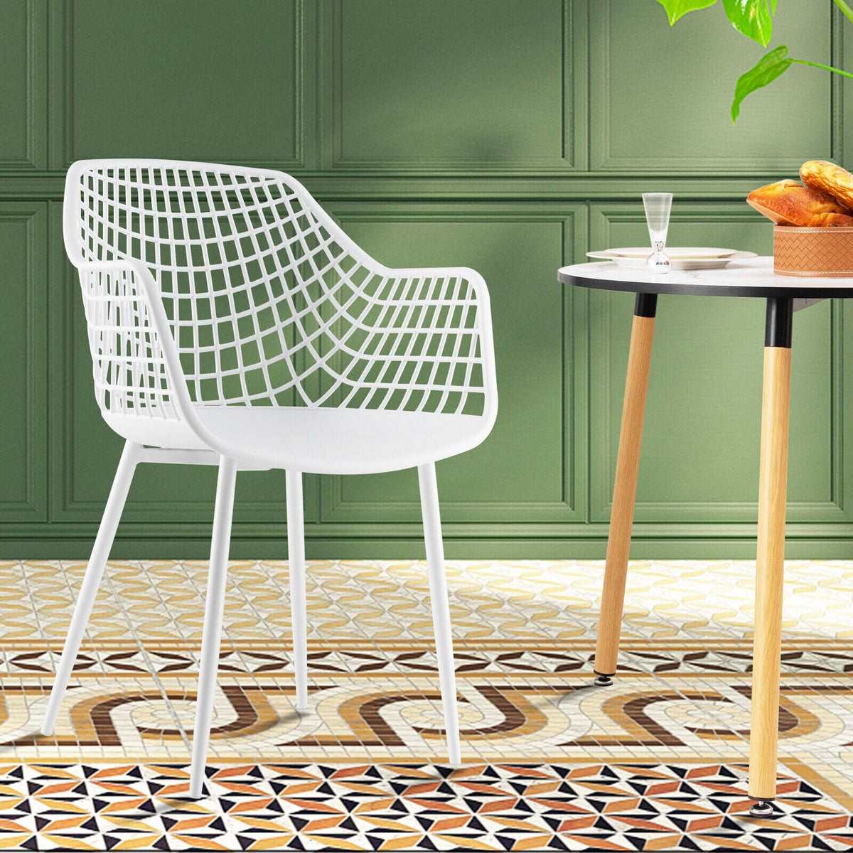 Set of 4 Heavy Duty Modern Dining Chair with Airy Hollow Backrest-White-Dining Chairs-DECOROLALA