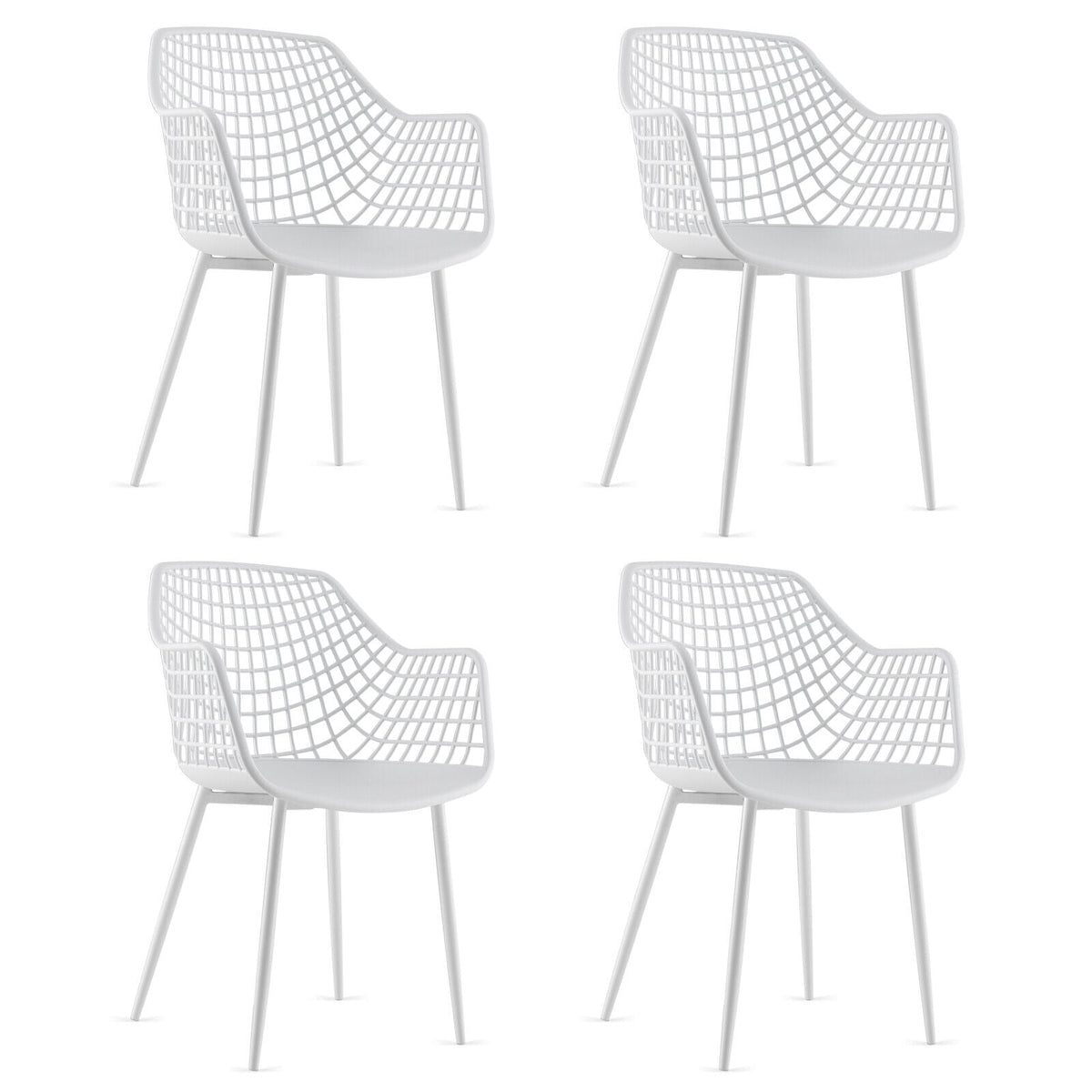 Set of 4 Heavy Duty Modern Dining Chair with Airy Hollow Backrest-White-Dining Chairs-DECOROLALA