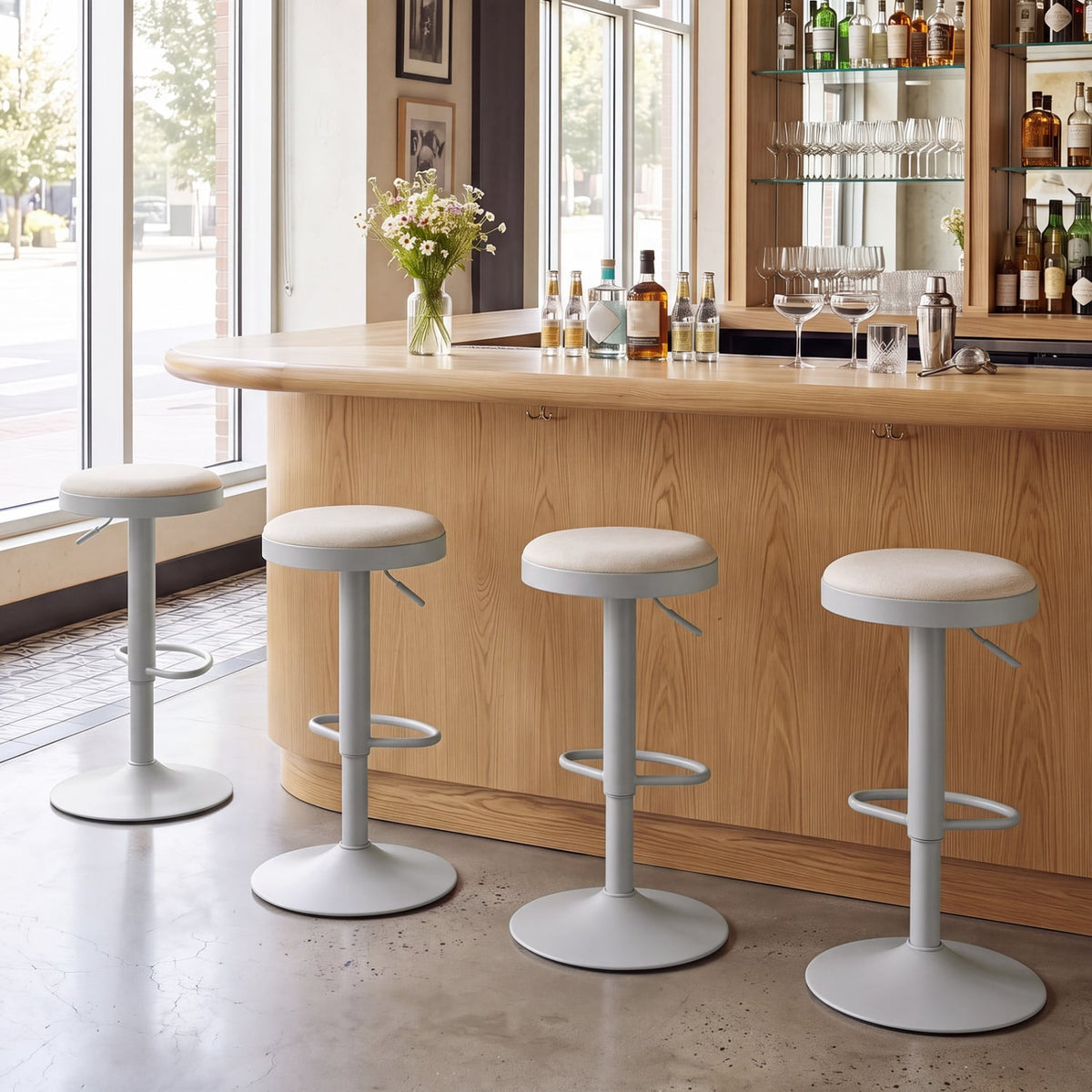 Set of 4 Kitchen Bar Stools with Height Adjustment Padded Seat and D-Shaped Footrest-Gray-Bar Stools-DECOROLALA