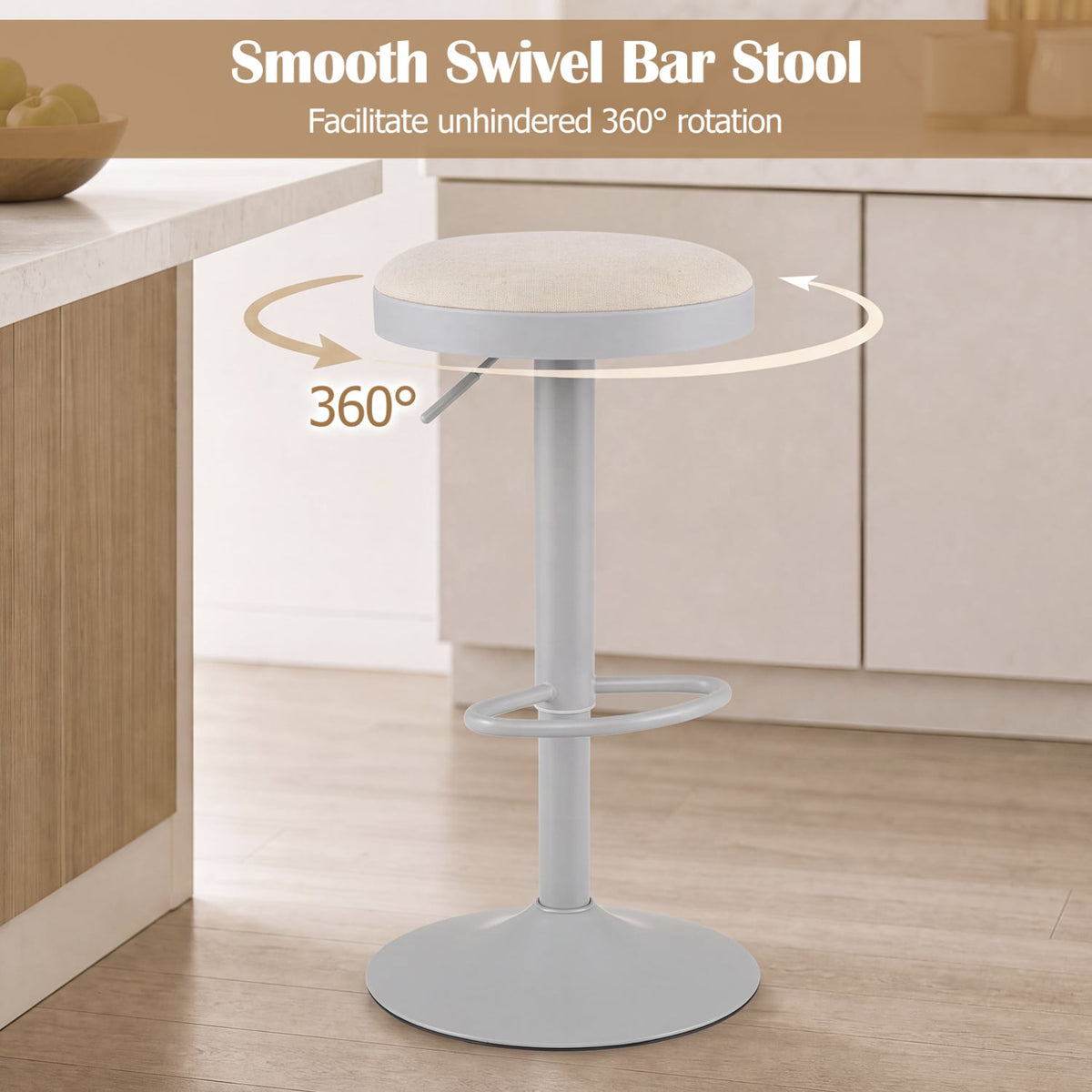 Set of 4 Kitchen Bar Stools with Height Adjustment Padded Seat and D-Shaped Footrest-Gray-Bar Stools-DECOROLALA