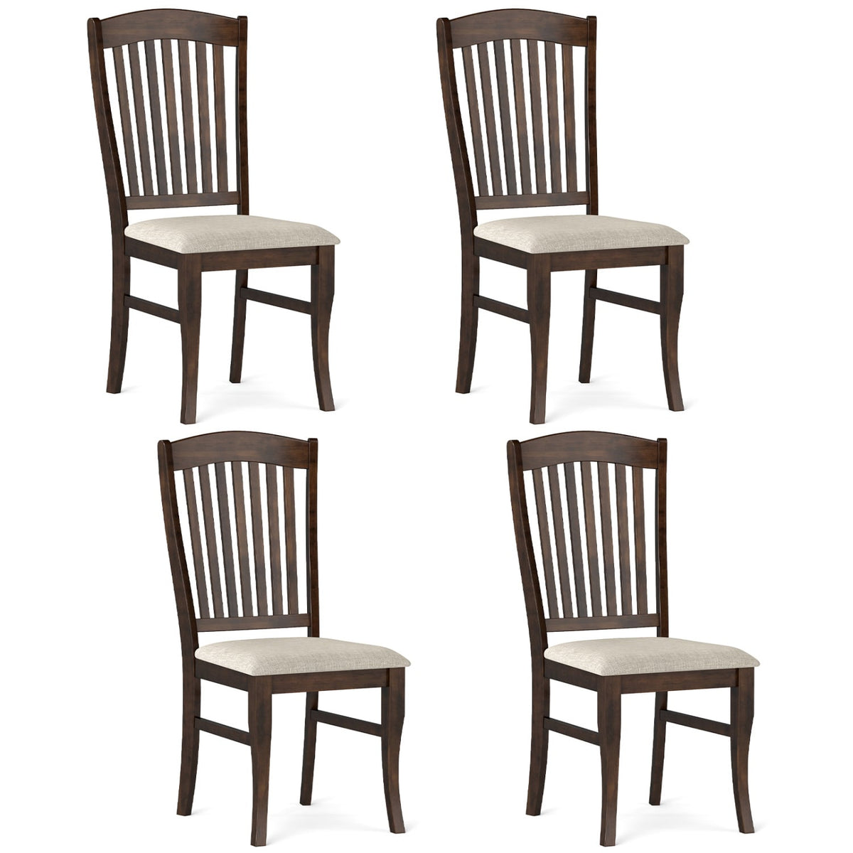 Set of 4 Kitchen Side Chairs with Rubber Wood Frame and Comfy Padded Seat-Brown & White-Dining Chairs-DECOROLALA