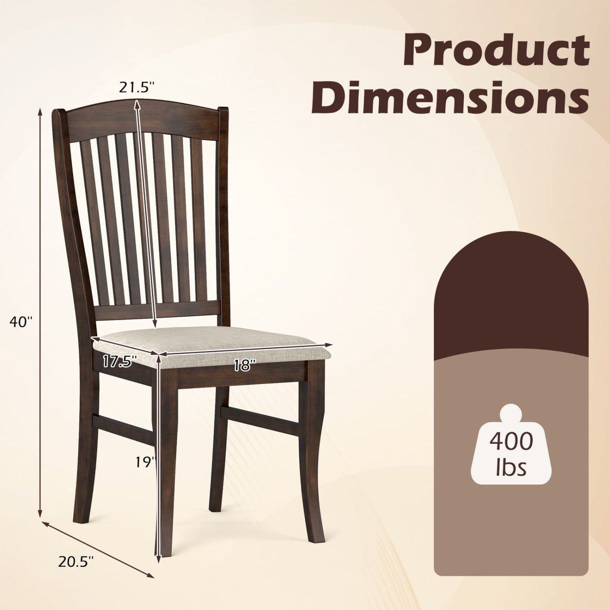Set of 4 Kitchen Side Chairs with Rubber Wood Frame and Comfy Padded Seat-Brown & White-Dining Chairs-DECOROLALA