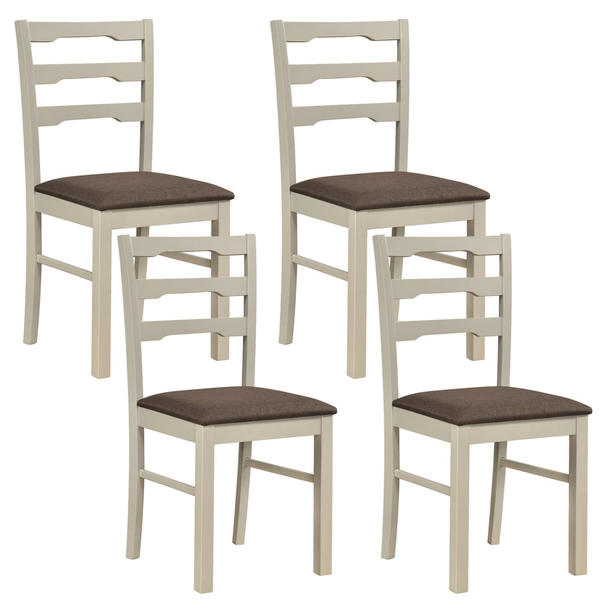 Set of 4 Linen Style Upholstered Dining Chairs with Wood Frames-White-Dining Chairs-DECOROLALA