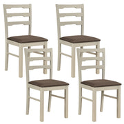 Set of 4 Linen Style Upholstered Dining Chairs with Wood Frames-White-Dining Chairs-DECOROLALA