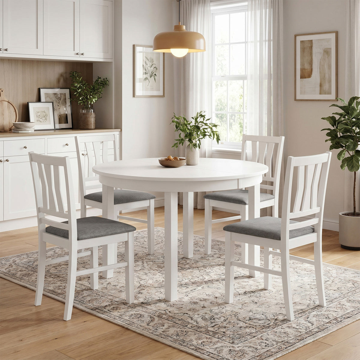 Set of 4 Linen Style Upholstered Kitchen Chairs with Wood Frames-White-Dining Chairs-DECOROLALA
