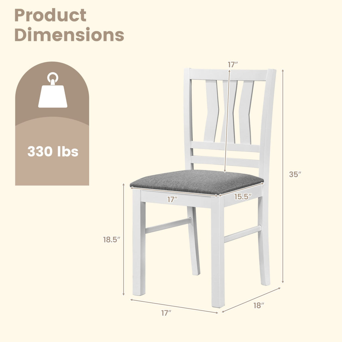 Set of 4 Linen Style Upholstered Kitchen Chairs with Wood Frames-White-Dining Chairs-DECOROLALA