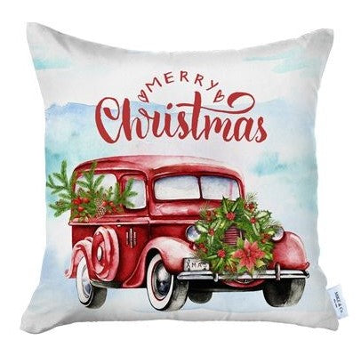 Set of 4 Merry Christmas Vintage Red Car Thow Pillow Covers-Accent Throw Pillows-DECOROLALA