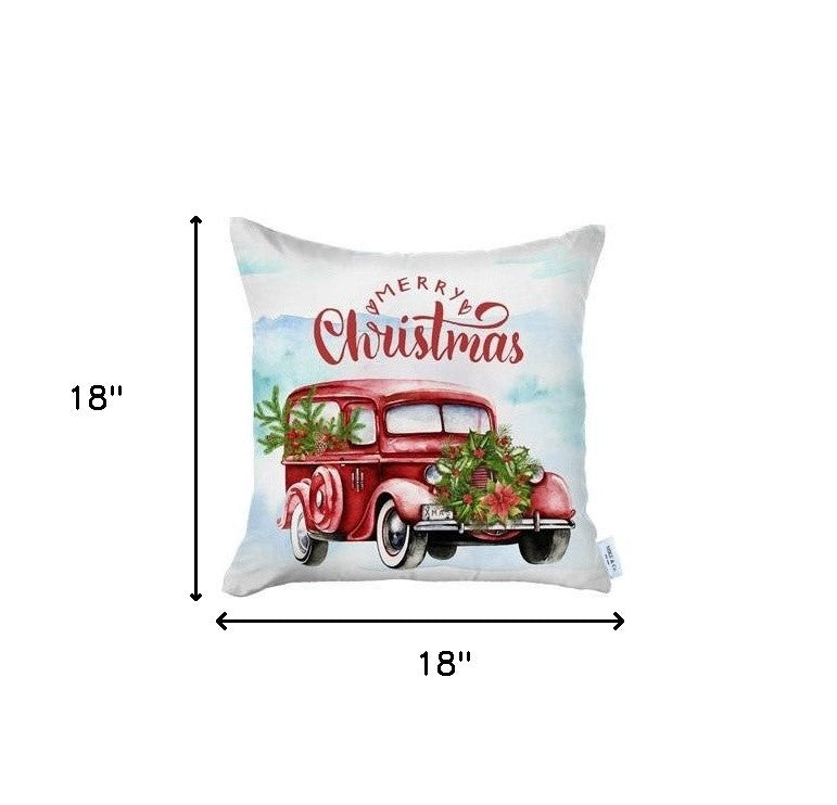 Set of 4 Merry Christmas Vintage Red Car Thow Pillow Covers-Accent Throw Pillows-DECOROLALA