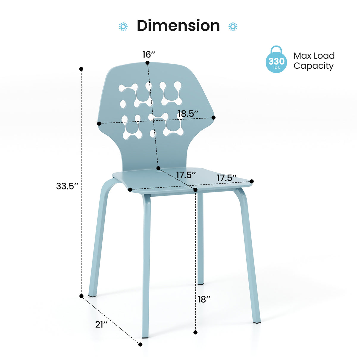 Set of 4 Metal Dining Chair with Hollowed Backrest and Metal Legs-Blue-Dining Chairs-DECOROLALA