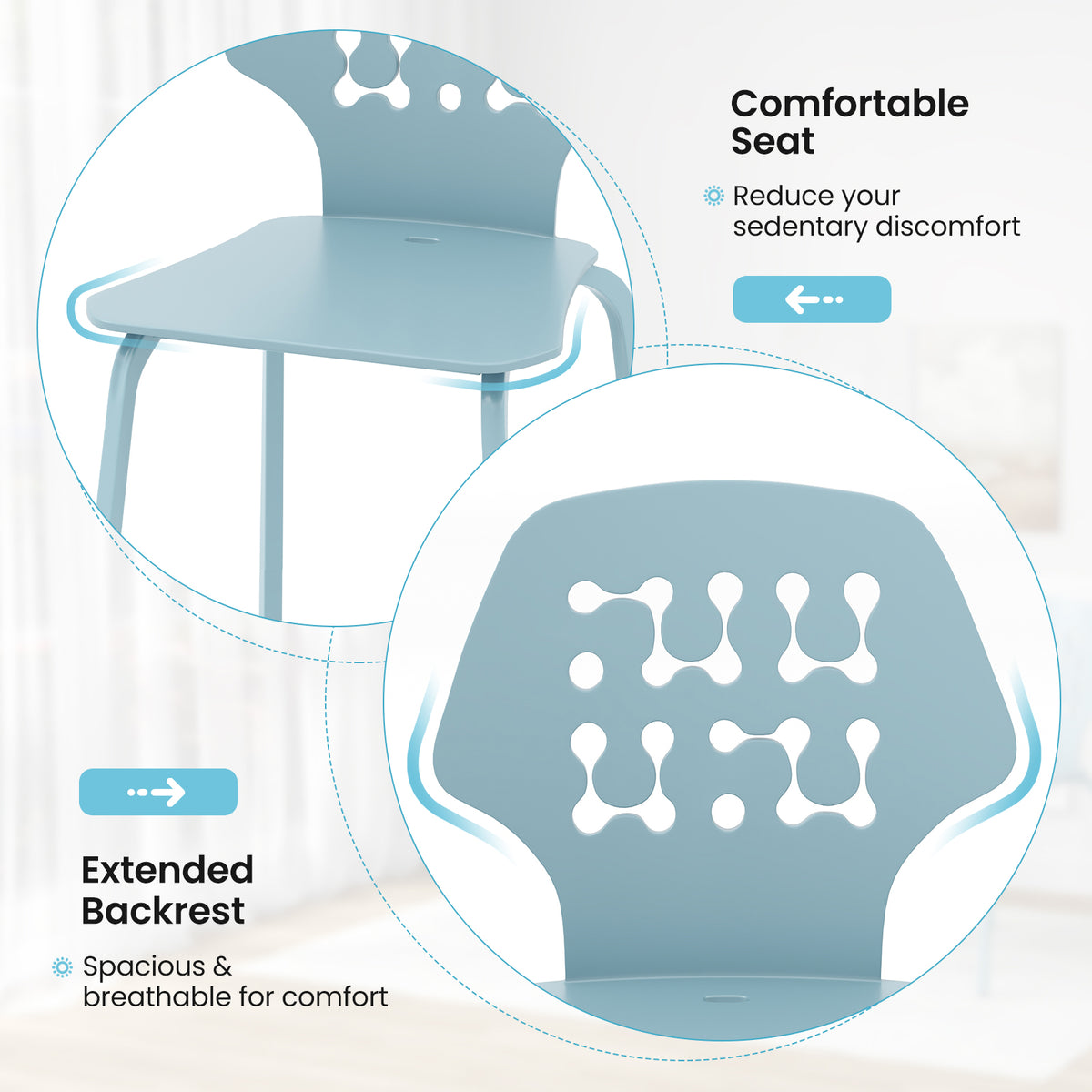 Set of 4 Metal Dining Chair with Hollowed Backrest and Metal Legs-Blue-Dining Chairs-DECOROLALA