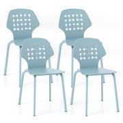 Set of 4 Metal Dining Chair with Hollowed Backrest and Metal Legs-Blue-Dining Chairs-DECOROLALA