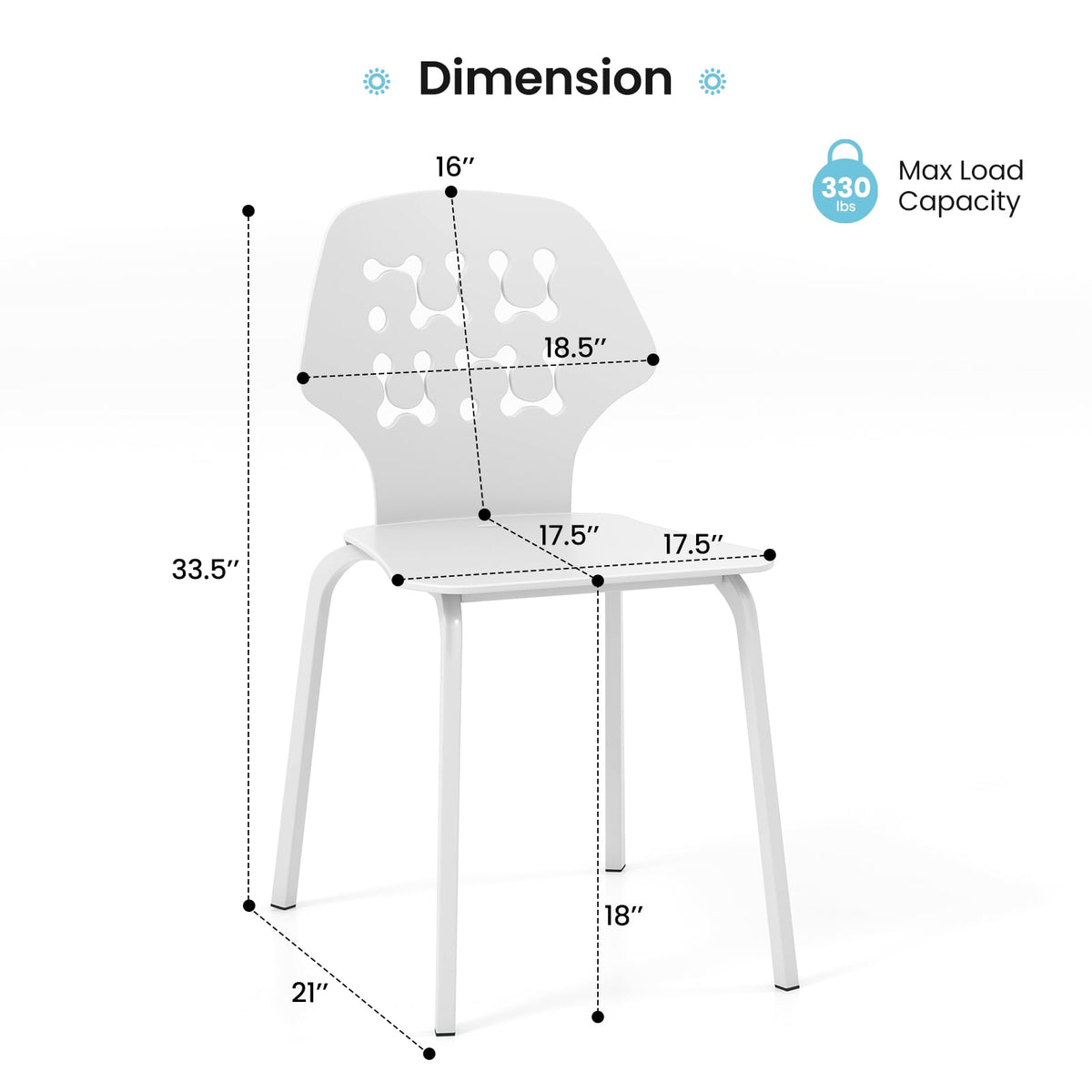 Set of 4 Metal Dining Chair with Hollowed Backrest and Metal Legs-White-Dining Chairs-DECOROLALA