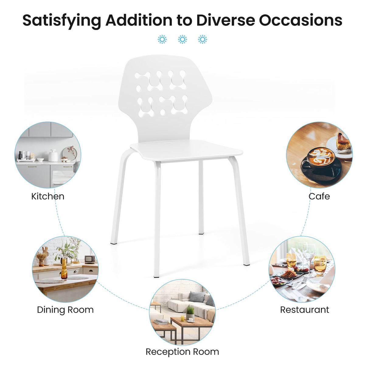 Set of 4 Metal Dining Chair with Hollowed Backrest and Metal Legs-White-Dining Chairs-DECOROLALA