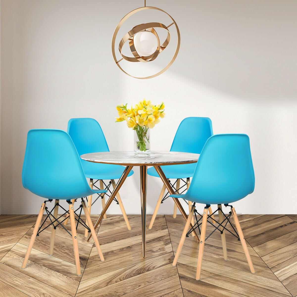 Set of 4 Mid Century Modern Dining Chairs with Wooden Legs-Blue-Dining Chairs-DECOROLALA
