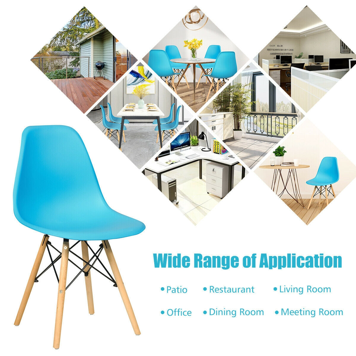 Set of 4 Mid Century Modern Dining Chairs with Wooden Legs-Blue-Dining Chairs-DECOROLALA