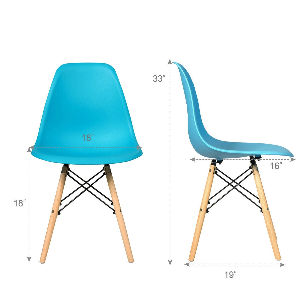 Set of 4 Mid Century Modern Dining Chairs with Wooden Legs-Blue-Dining Chairs-DECOROLALA