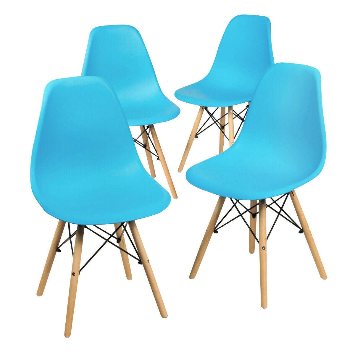 Set of 4 Mid Century Modern Dining Chairs with Wooden Legs-Blue-Dining Chairs-DECOROLALA