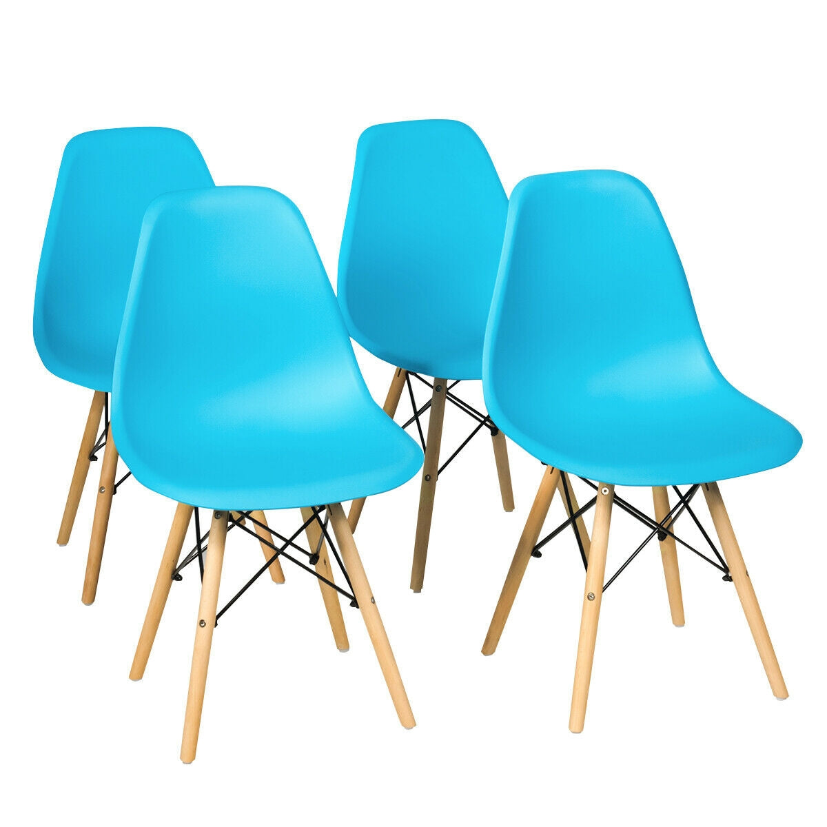 Set of 4 Mid Century Modern Dining Chairs with Wooden Legs-Blue-Dining Chairs-DECOROLALA