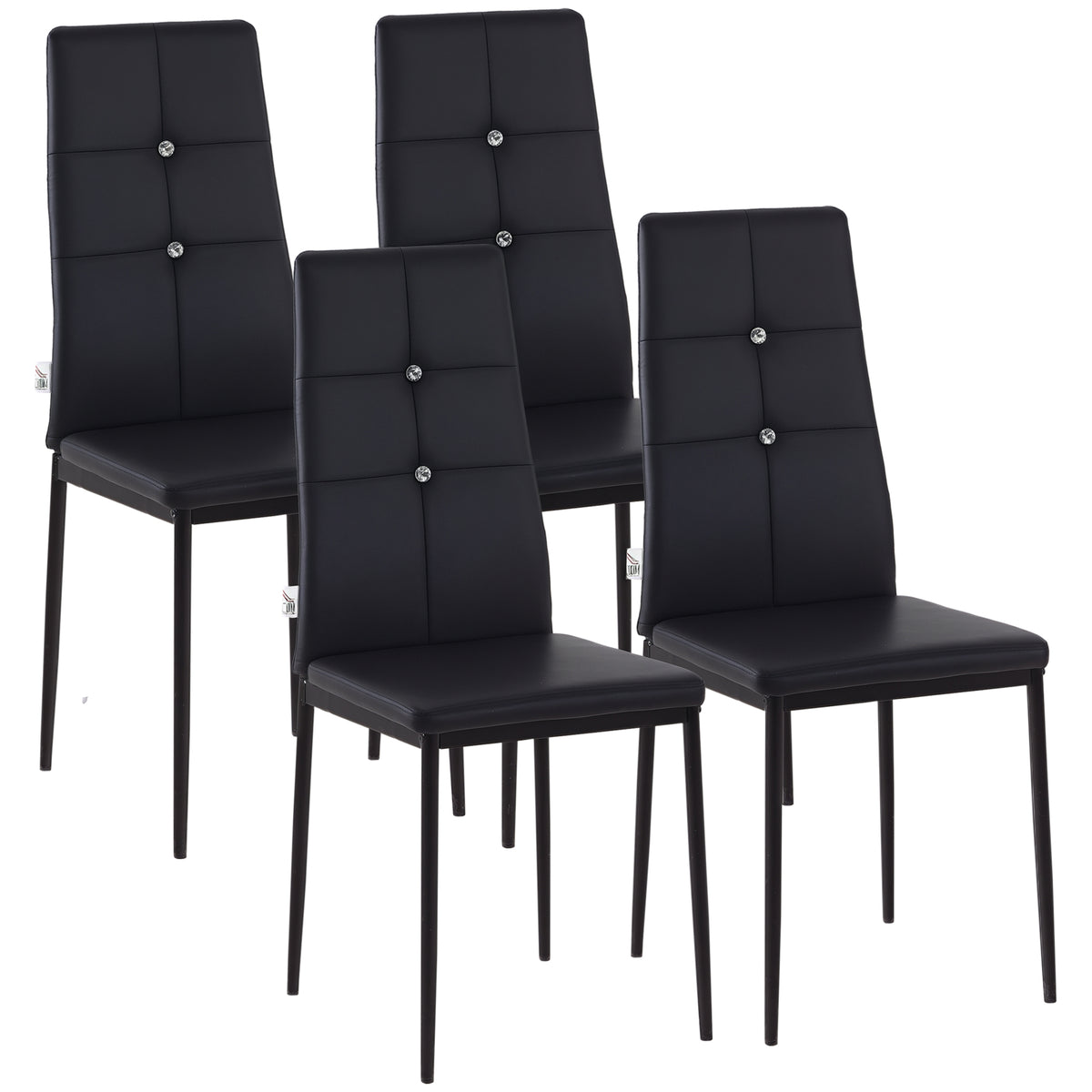 Set of 4 Modern Dining Chairs - Black PU Leather Tufted-Dining Chairs-DECOROLALA