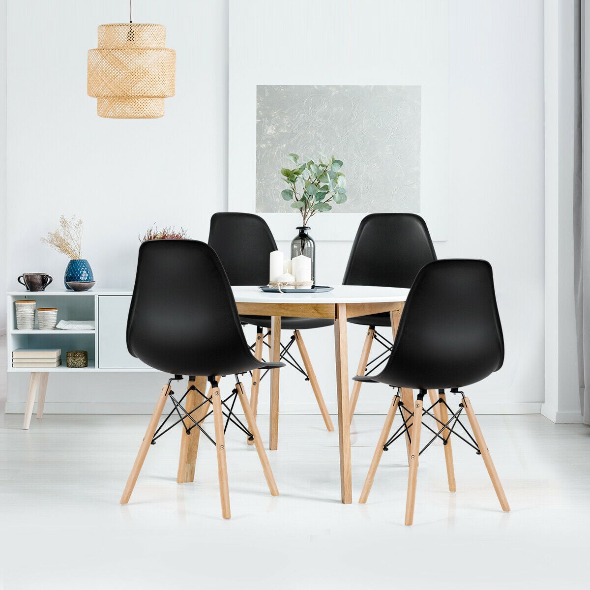 Set of 4 Modern Dining Side Chair Wood Legs-Black-Dining Chairs-DECOROLALA