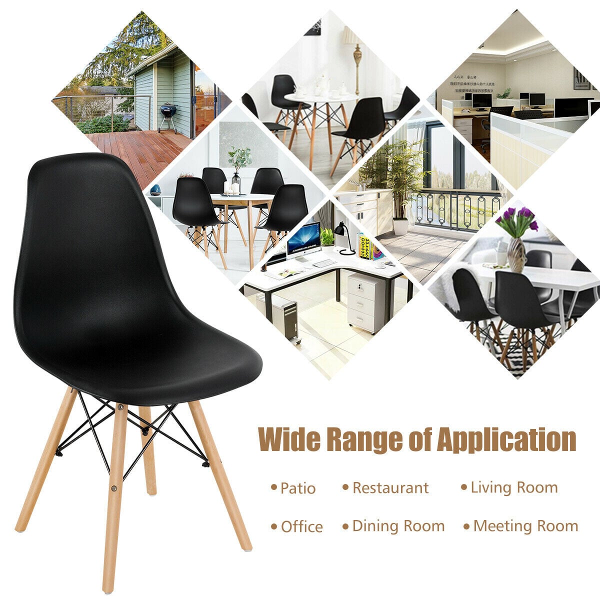 Set of 4 Modern Dining Side Chair Wood Legs-Black-Dining Chairs-DECOROLALA
