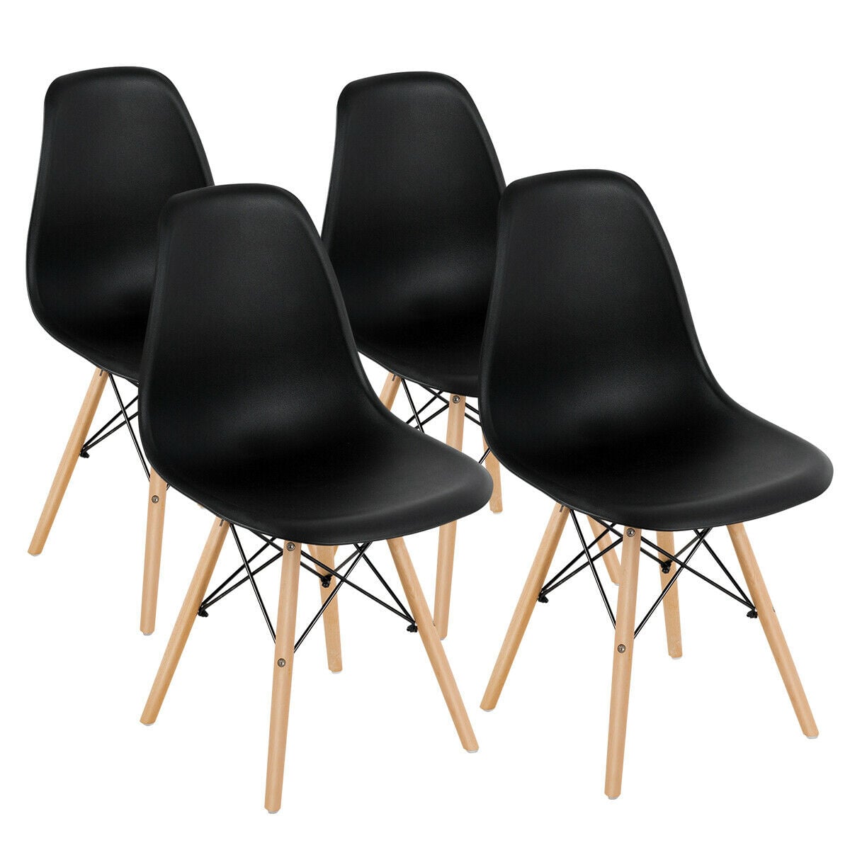 Set of 4 Modern Dining Side Chair Wood Legs-Black-Dining Chairs-DECOROLALA