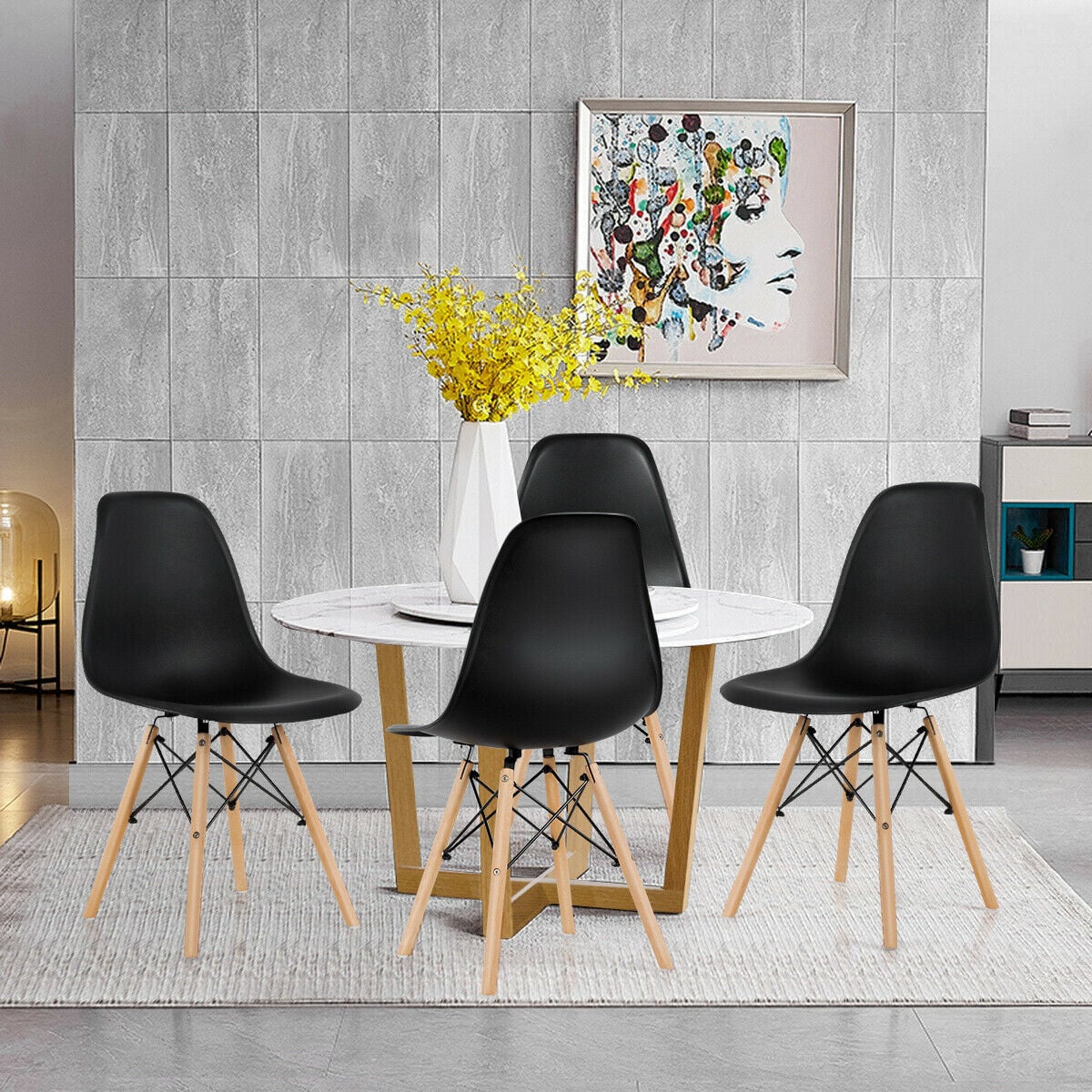 Set of 4 Modern Dining Side Chair Wood Legs-Black-Dining Chairs-DECOROLALA